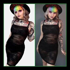 🕷️🕸️Forest Ink Spiderweb Mesh Bodycon Mini Dress 🕸️🕷️